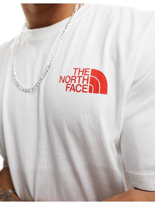 The North Face contour half dome back print t-shirt in white & red Exclusive to ASOS