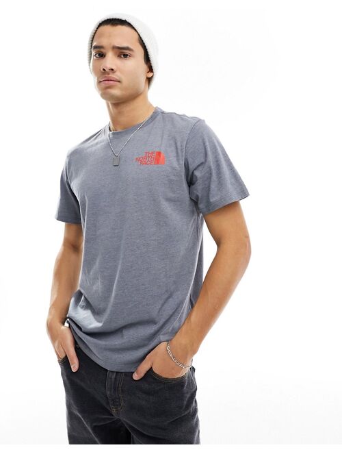The North Face store 66 back print t-shirt in gray & red Exclusive to ASOS