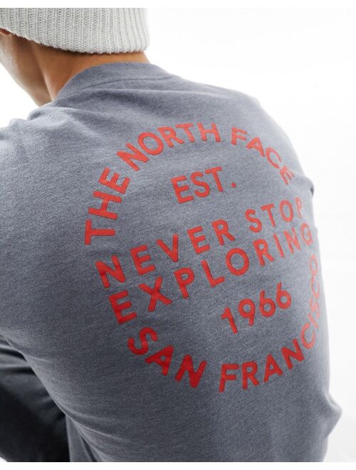 The North Face store 66 back print t-shirt in gray & red Exclusive to ASOS