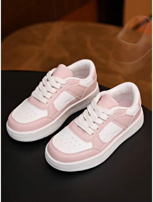 Mininova 1pair Girls' Two-Tone Lace-Up Simple Skateboard Shoes Children's Athletic Shoes