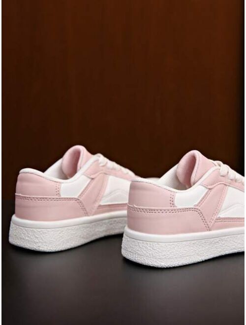 Mininova 1pair Girls' Two-Tone Lace-Up Simple Skateboard Shoes Children's Athletic Shoes