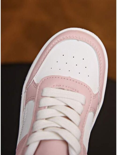 Mininova 1pair Girls' Two-Tone Lace-Up Simple Skateboard Shoes Children's Athletic Shoes