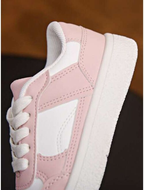 Mininova 1pair Girls' Two-Tone Lace-Up Simple Skateboard Shoes Children's Athletic Shoes