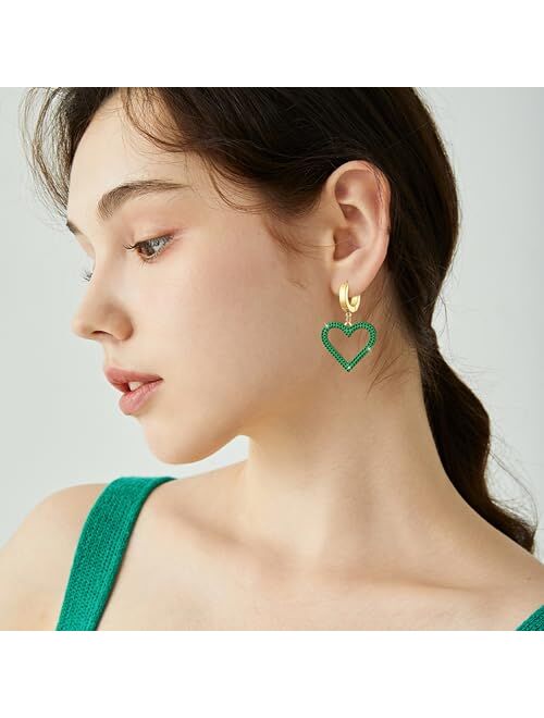 Ritach Heart Dangle Earrings for Women Dainty 14K Gold Plated Cubic Zirconia Small Huggie Hoop Earrings with Heart Charm Cute Heart Love Drop Earrings Valentine's Day Jew