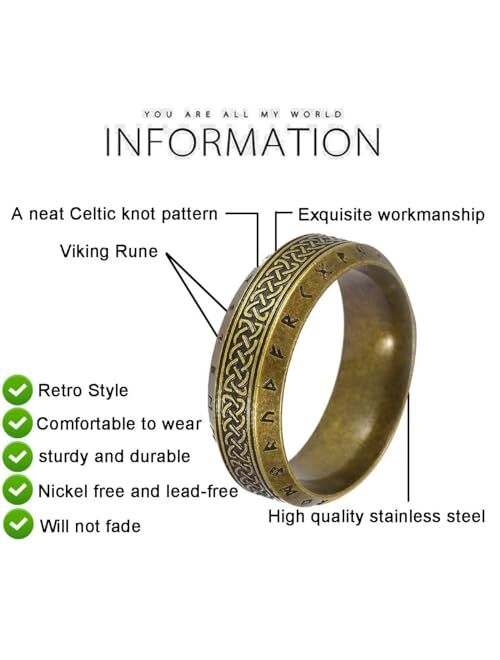 Nanafast Viking Ring for Men, Celtic Knot Rings for Men Women, Titanium Stainless Steel Celtic Ring, Retro Norse Runes Band Ring Jewelry for Men Women