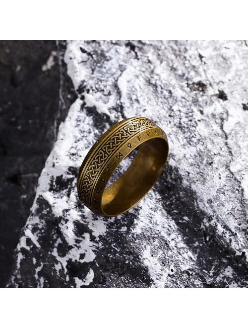 Nanafast Viking Ring for Men, Celtic Knot Rings for Men Women, Titanium Stainless Steel Celtic Ring, Retro Norse Runes Band Ring Jewelry for Men Women