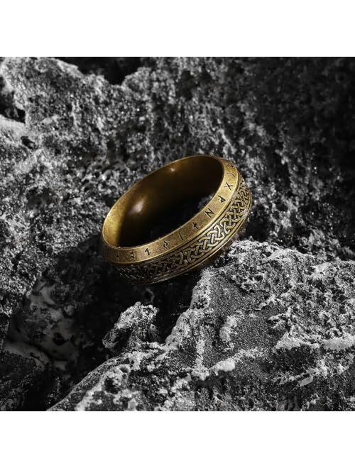 Nanafast Viking Ring for Men, Celtic Knot Rings for Men Women, Titanium Stainless Steel Celtic Ring, Retro Norse Runes Band Ring Jewelry for Men Women