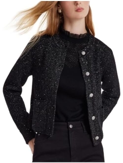 GOELIA Women's Short Cardigan Sweater Blazer, Crewneck Button Up Knit Sweaters