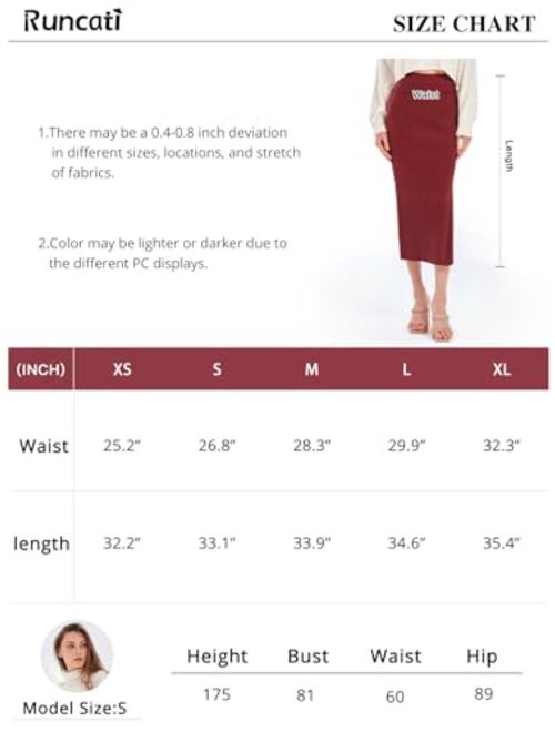 Runcati Women's Bodycon Knitted Pencil Skirts Elastic Split High Waisted Midi Skirt
