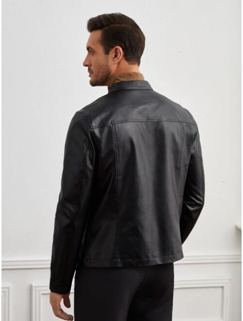 Manfinity Homme Men Zip Up PU Leather Jacket