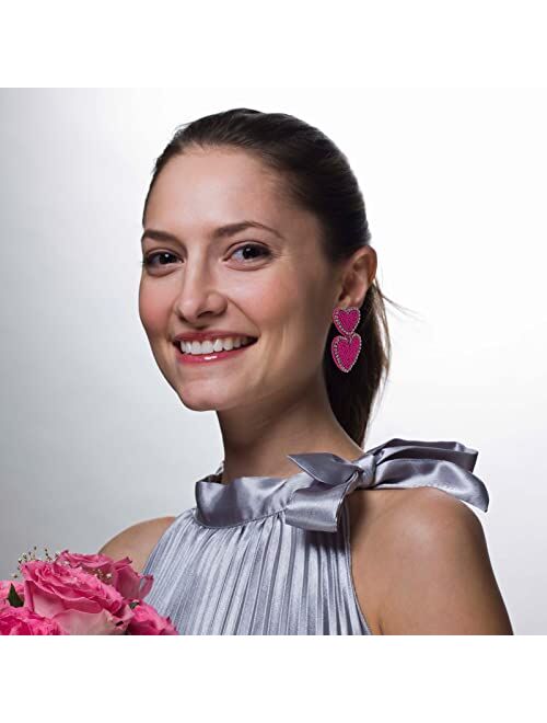 Pofilala Beaded Heart Shaped Earrings - Handmade Statement Heart Dangle Earrings Gift for Valentine's Day and Mother's Day