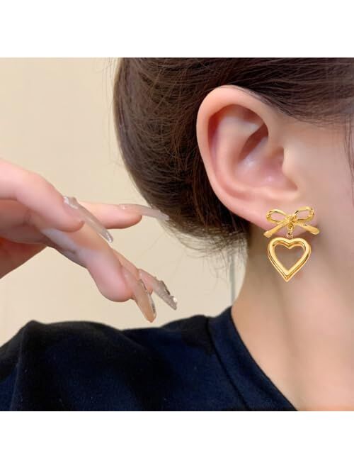 Lezmoii Bow Earrings Gold Bow Earrings for Women Ribbon Earrings Bow Jewelry