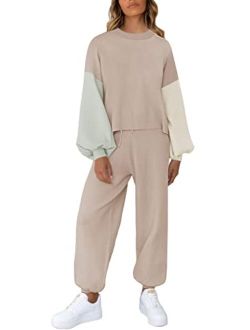 Viottiset Women's 2 Piece Outfits Sweatsuit Casual Knit Pullover Sweater Pajamas Lounge Set