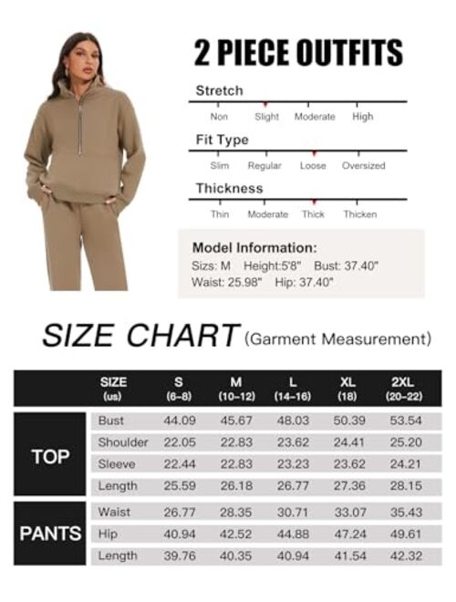COZYPOIN Women's Fleece Two Piece Outfit Half Zip Sweatshirt And Joggers Pants Set Tracksuit