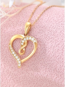 Ayafee Solid 14K Gold Heart Necklace for Women Yellow Gold Infinity Love Heart Pendant Necklace with Moissanite for Mom Wife Girlfriend