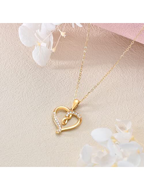 Ayafee Solid 14K Gold Heart Necklace for Women Yellow Gold Infinity Love Heart Pendant Necklace with Moissanite for Mom Wife Girlfriend