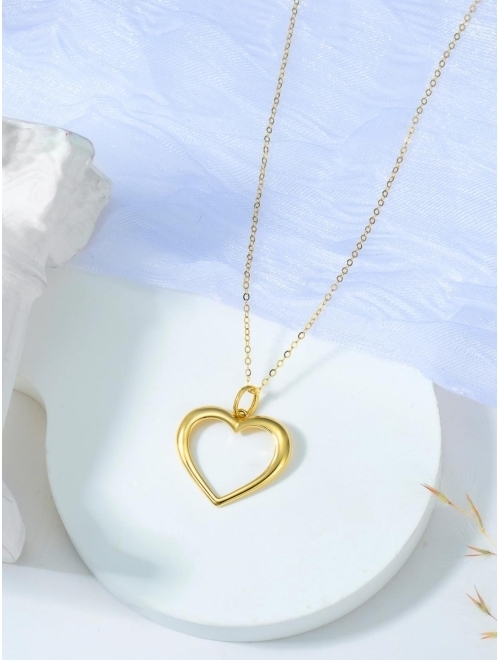 FENCCI 14K Gold Heart Necklace for Women, Gold Heart Pendant Necklace Classic Fine Jewelry Anniversary Birthday Christmas Gifts for Women Girls Mom Wife Girlfriend Her, 1