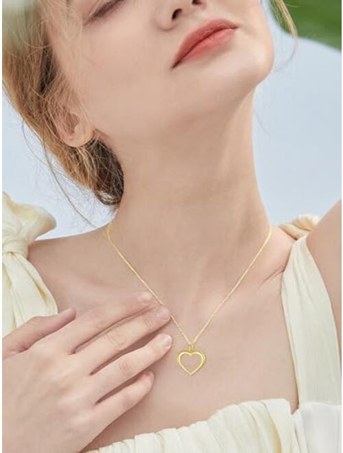 FENCCI 14K Gold Heart Necklace for Women, Gold Heart Pendant Necklace Classic Fine Jewelry Anniversary Birthday Christmas Gifts for Women Girls Mom Wife Girlfriend Her, 1