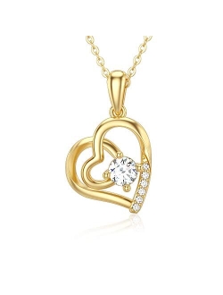 SISGEM 14K Solid Gold Heart Necklace for Women,Yellow Gold 0.55 Carat(CTTW) Moissanite Heart Infinity Pendant Necklace Fine Jewelry Anniversary Birthday Gifts for Wife Gi