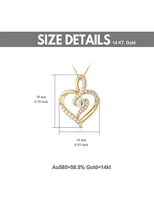 SISGEM 14K Solid Gold Heart Necklace for Women,Yellow Gold 0.55 Carat(CTTW) Moissanite Heart Infinity Pendant Necklace Fine Jewelry Anniversary Birthday Gifts for Wife Gi