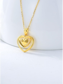 SISGEM Solid 18K Gold Heart Necklace for Women, Delicate Gold Double Love Hearts Pendant Jewelry Gift for Mom, Wife, Girlfriend 18"