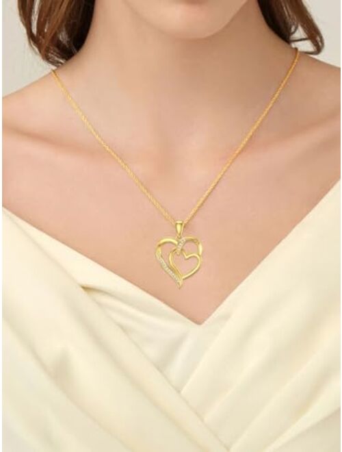 Cpckolf 14K Real Gold Heart Necklace for Women, Solid Gold Double Heart/Interlocking Heart / 2 Hearts Connected Pendant Necklace Birthday Anniversary Mother's Day Gift fo