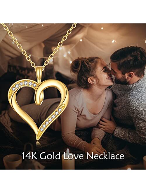 KECHO 14K Yellow Gold Heart Pendant Forever Love Necklace Fine Dainty Jewelry Birthday Gifts for Women Girlfriend