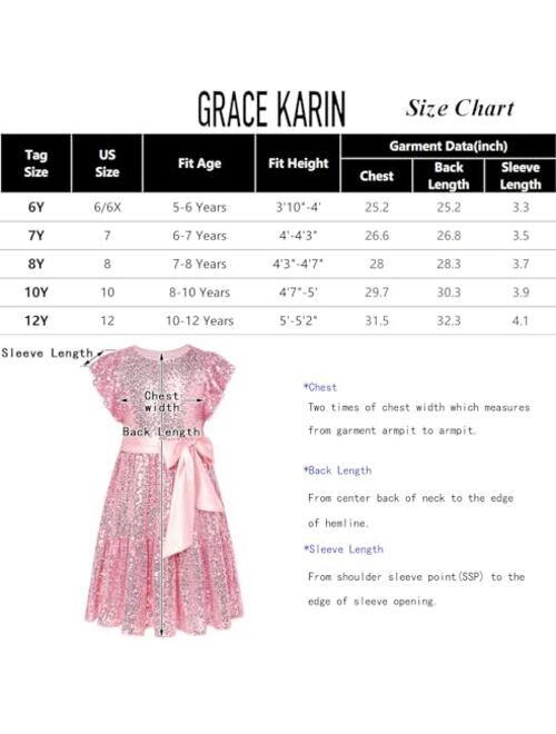 GRACE KARIN Girl Sequin Dress Ruffle Sleeve A-Line Holiday Party Dress 5-12Years