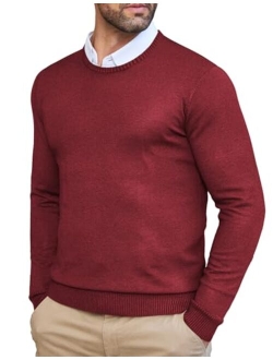 Men's Dress Crew Neck Sweater Slim Fit Lightweight Long Sleeve Sweater
