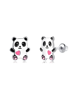 Betty&Sarah Cute Butterfly Cat Ladybug Unicorn Turtle Angel Flamingo Stud Earrings for Girls and Women - Sterling Silver Hypoallergenic Animal Earrings with Secure Screw 