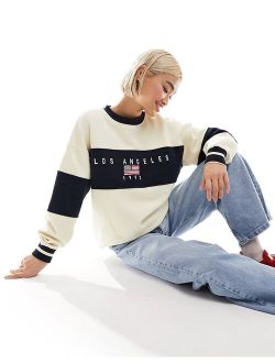 paneled stripe Los Angeles sweatshirt in stone and navy