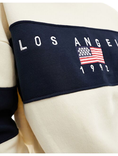 Daisy Street paneled stripe Los Angeles sweatshirt in stone and navy