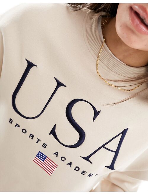Stradivarius USA slogan sweatshirt in beige