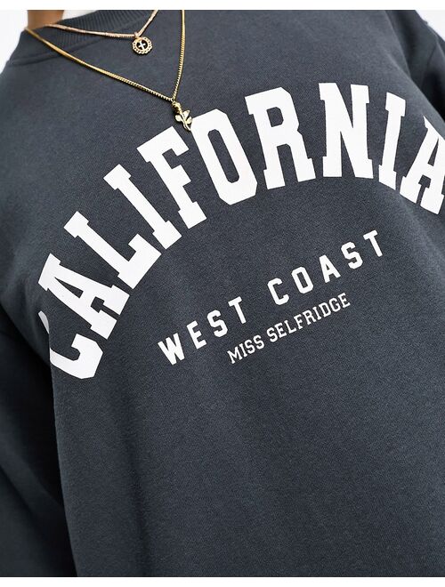 Miss Selfridge California graphic print sweatshirt in navy
