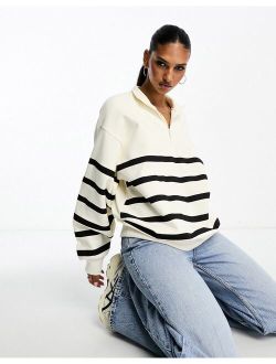 half zip striped sweatshirt in ecru