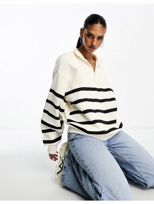 ASOS DESIGN half zip striped sweatshirt in ecru
