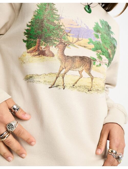COTTON ON Cotton:On sweatshirt in stone with vintage woodland graphic