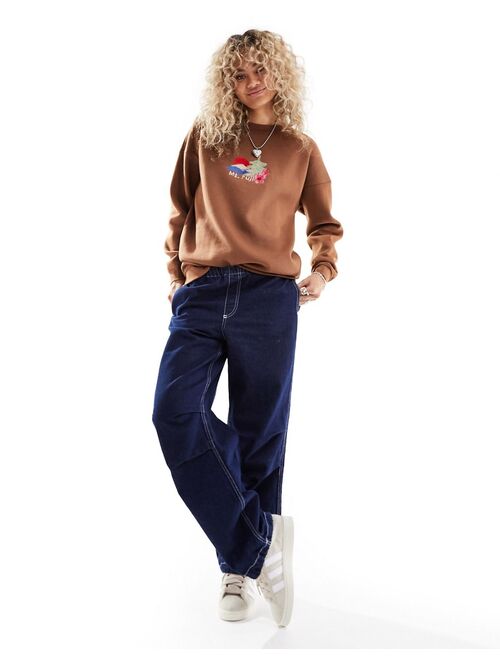Daisy Street washed sweatshirt with Mount Fuji chest embroidery