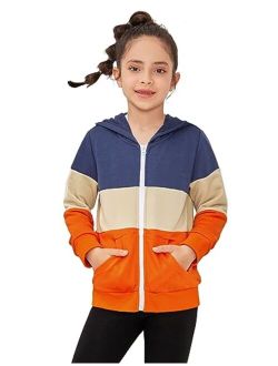 Girls Zip-up Hoodie Long Sleeve Sweatshirt Jacket Tops Fall Loose Shirt with pocket