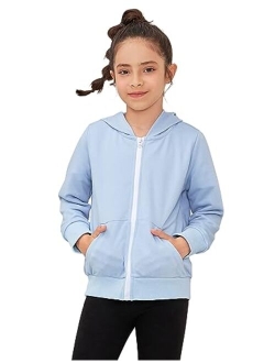 Girls Zip-up Hoodie Long Sleeve Sweatshirt Jacket Tops Fall Loose Shirt with pocket