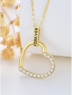 FENCCI 14K Gold Heart Necklaces for Women, Yellow Gold I Love You Forever Gold Heart Pendant Necklace Birthday Valentines Day Gifts for Her Girlfriend Mom Wife Daughter, 