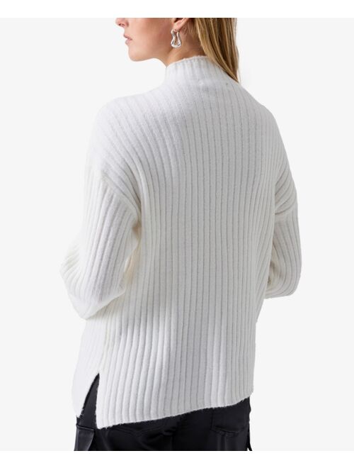 SANCTUARY Women's Mock-Neck Asymmetric-Rib-Knit Sweater