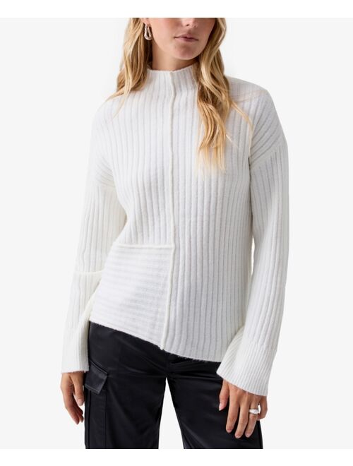 SANCTUARY Women's Mock-Neck Asymmetric-Rib-Knit Sweater