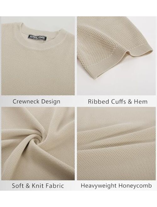 PJ PAUL JONES Men's T-Shirts Casual Knit Short Sleeve Crewneck Honeycomb Waffle Solid Knitted Pullover Tees