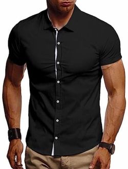 Men Men's Dress Shirts Short Sleeve Business Casual Wrinkle Free Button Down Shirt
