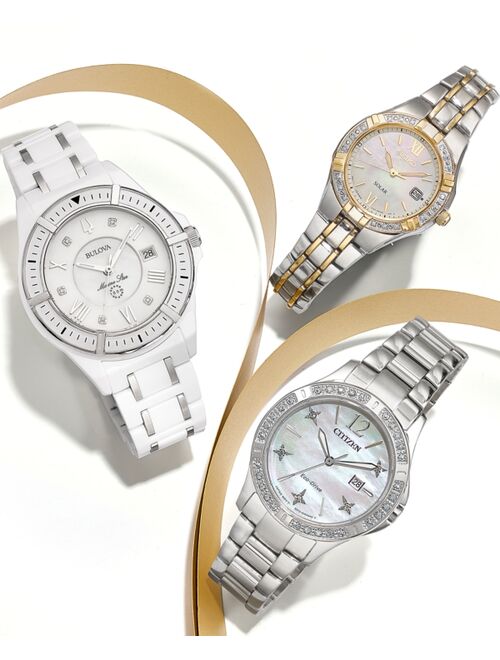 SEIKO Watch, Women's Solar Diamond Accent Two Tone Stainless Steel Bracelet 27mm SUT068