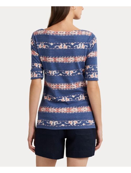 Polo Ralph Lauren LAUREN RALPH LAUREN Women's Print Stretch Cotton Boatneck Tee
