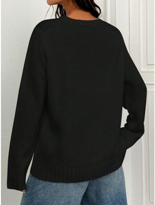 SweatyRocks Women's Flag Pattern Long Sleeve Round Neck Sweater Casual Loose Pullover Sweater