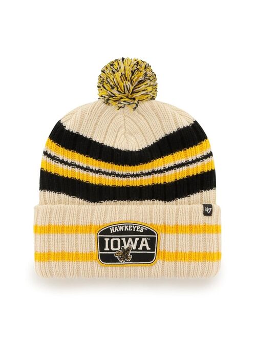 '47 BRAND Men's '47 Natural Iowa Hawkeyes Hone Patch Cuffed Knit Hat with Pom
