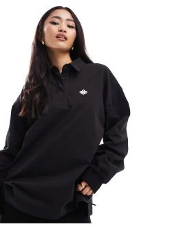 The Couture Club emblem waffle polo top in black